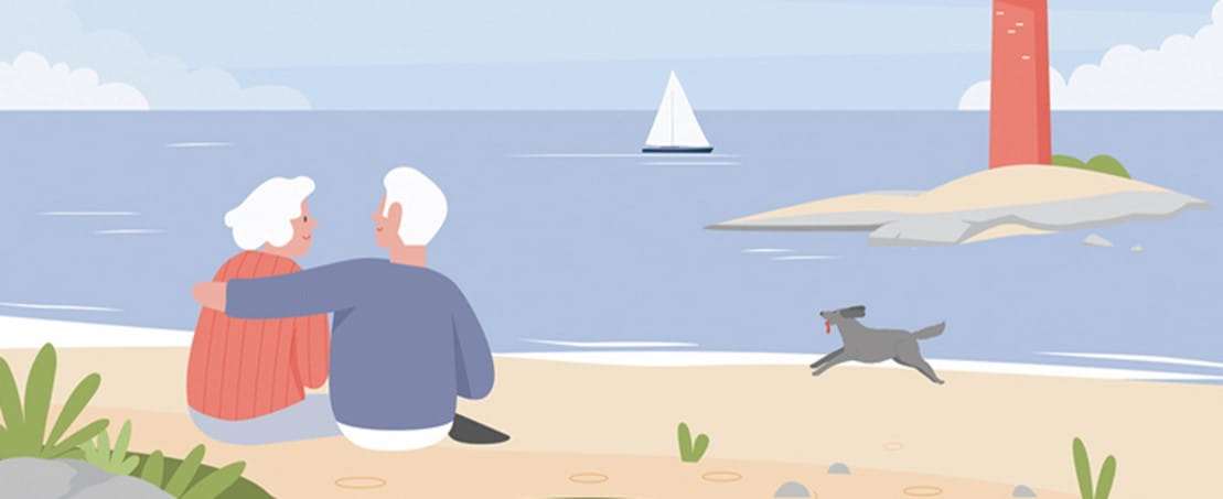 graphic of a couple sitting on the beach 